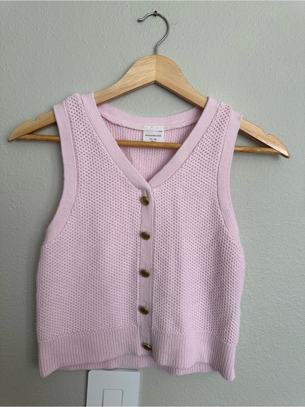 abercrombie kids Light Pink Knit V-Neck Button Front Sweater Vest